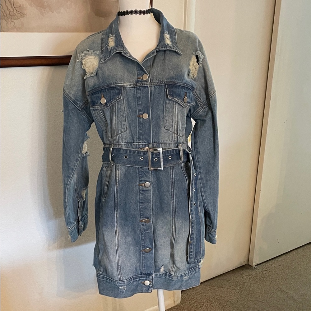 Heyson Distressed Denim Jacket Dress Large